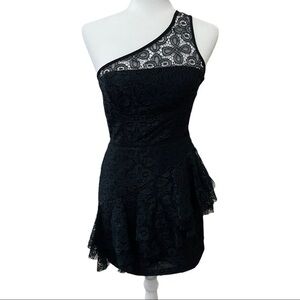 JILL STUART BLACK LACE ONE SHOULDER MINI DRESS